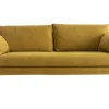 Canapé scandinave 3 places en tissu jaune cumin et bois clair CREEP