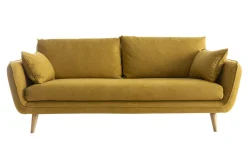 Canapé scandinave 3 places en tissu jaune cumin et bois clair CREEP