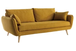 Canapé scandinave 3 places en tissu jaune cumin et bois clair CREEP