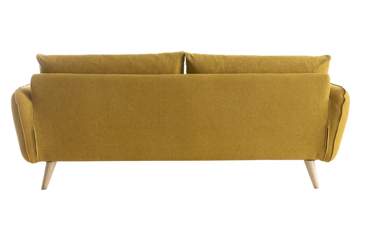 Canapé scandinave 3 places en tissu jaune cumin et bois clair CREEP