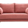 Canapé scandinave 2 places en tissu effet velours texturé terracotta et bois clair KATE