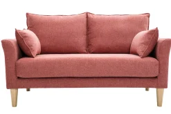 Canapé scandinave 2 places en tissu effet velours texturé terracotta et bois clair KATE