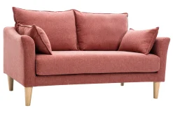 Canapé scandinave 2 places en tissu effet velours texturé terracotta et bois clair KATE