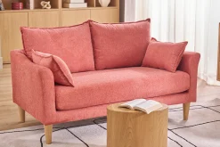 Canapé scandinave 2 places en tissu effet velours texturé terracotta et bois clair KATE
