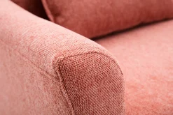 Canapé scandinave 2 places en tissu effet velours texturé terracotta et bois clair KATE