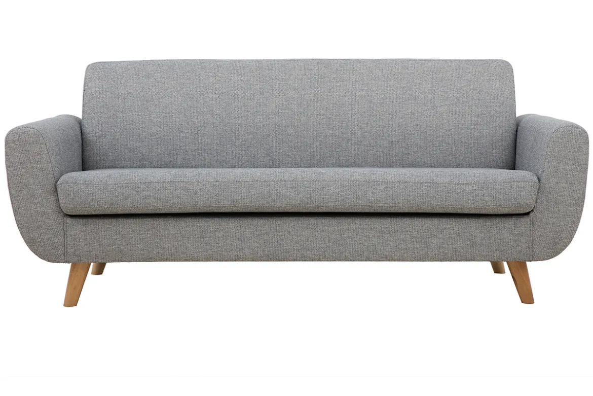 Canapé scandinave 3 places en tissu gris clair et bois clair PURE