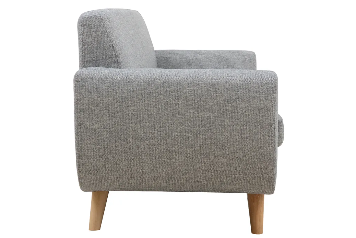Canapé scandinave 3 places en tissu gris clair et bois clair PURE