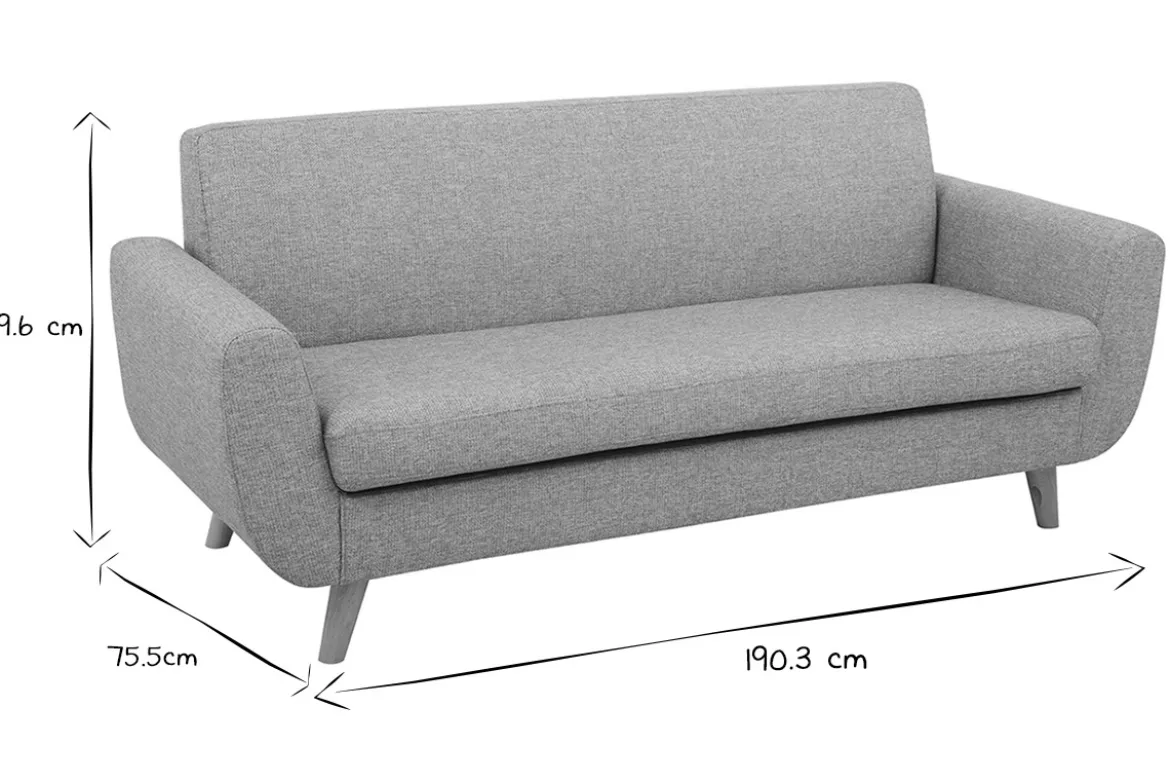Canapé scandinave 3 places en tissu gris clair et bois clair PURE