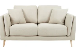 Canapé scandinave 2 places en tissu beige naturel et bois clair VOGUE