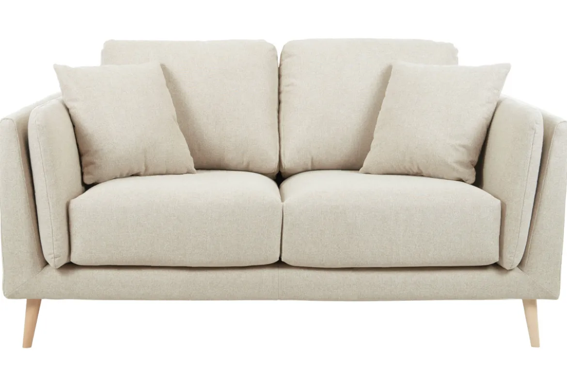Canapé scandinave 2 places en tissu beige naturel et bois clair VOGUE