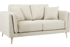 Canapé scandinave 2 places en tissu beige naturel et bois clair VOGUE