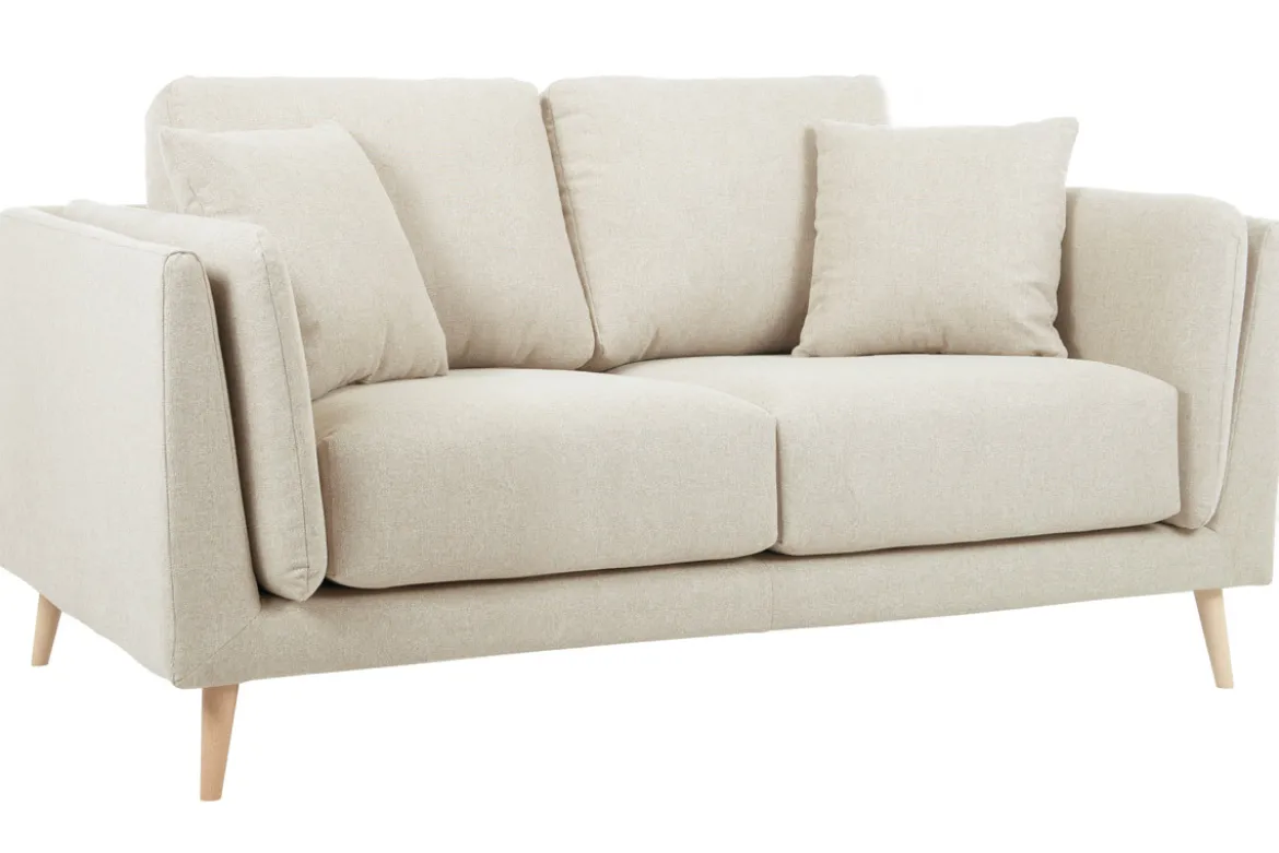Canapé scandinave 2 places en tissu beige naturel et bois clair VOGUE