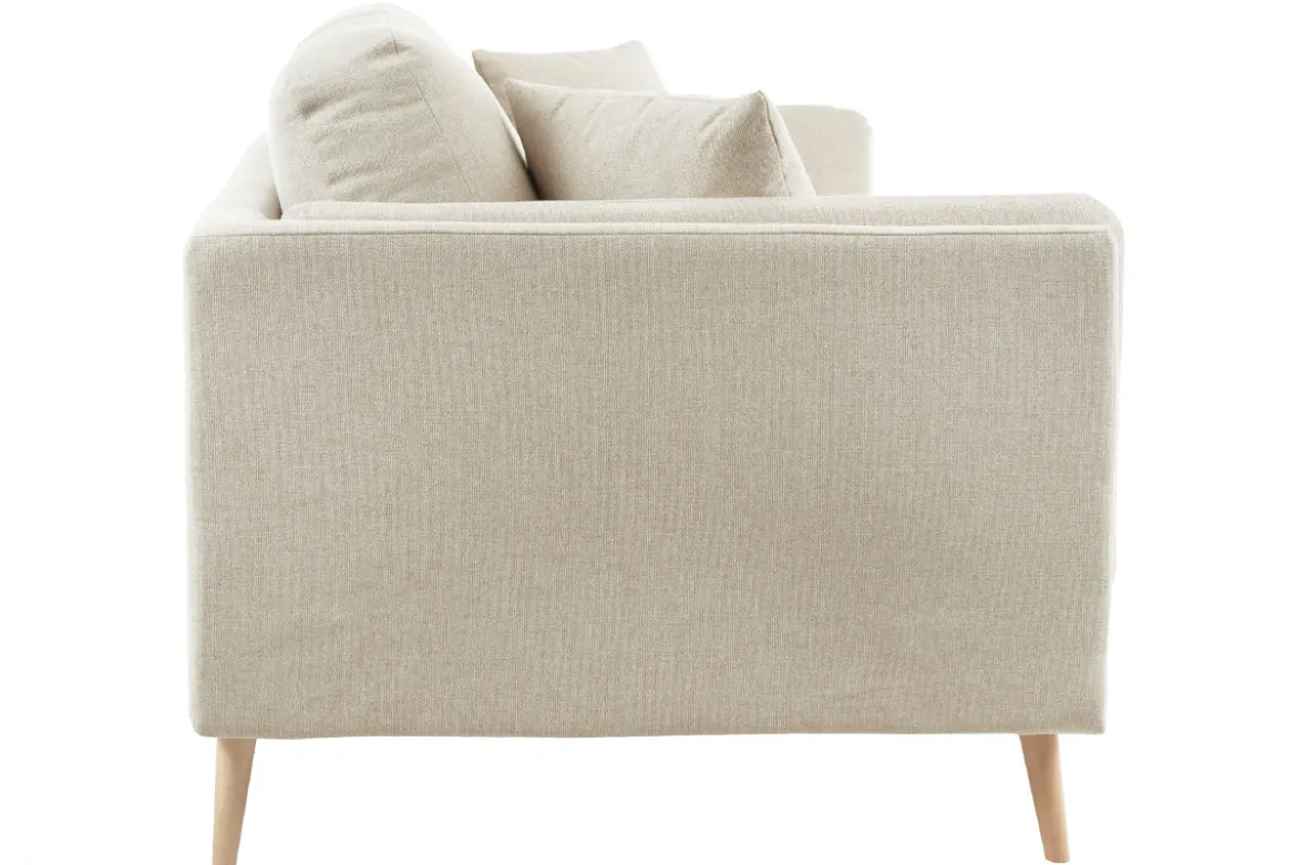 Canapé scandinave 2 places en tissu beige naturel et bois clair VOGUE