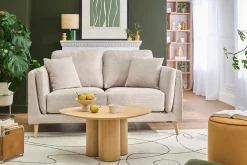 Canapé scandinave 2 places en tissu beige naturel et bois clair VOGUE