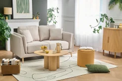 Canapé scandinave 2 places en tissu beige naturel et bois clair VOGUE