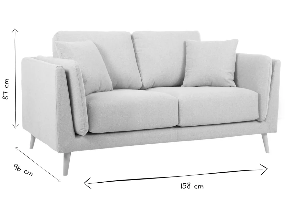 Canapé scandinave 2 places en tissu beige naturel et bois clair VOGUE