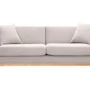 Canapé scandinave 3 places en tissu effet velours texturé beige et bois clair ASAKO