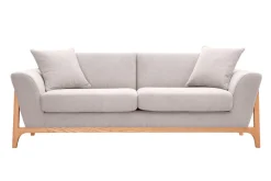 Canapé scandinave 3 places en tissu effet velours texturé beige et bois clair ASAKO