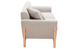 Canapé scandinave 3 places en tissu effet velours texturé beige et bois clair ASAKO