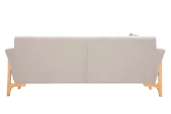 Canapé scandinave 3 places en tissu effet velours texturé beige et bois clair ASAKO