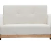 Canapé scandinave 2 places en tissu effet velours blanc cassé et bois clair FJORD