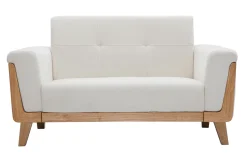 Canapé scandinave 2 places en tissu effet velours blanc cassé et bois clair FJORD