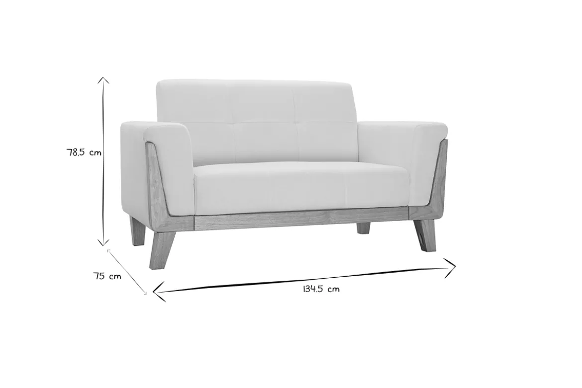 Canapé scandinave 2 places en tissu effet velours blanc cassé et bois clair FJORD