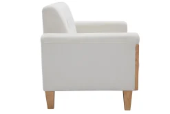 Canapé scandinave 2 places en tissu effet velours blanc cassé et bois clair FJORD