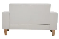 Canapé scandinave 2 places en tissu effet velours blanc cassé et bois clair FJORD