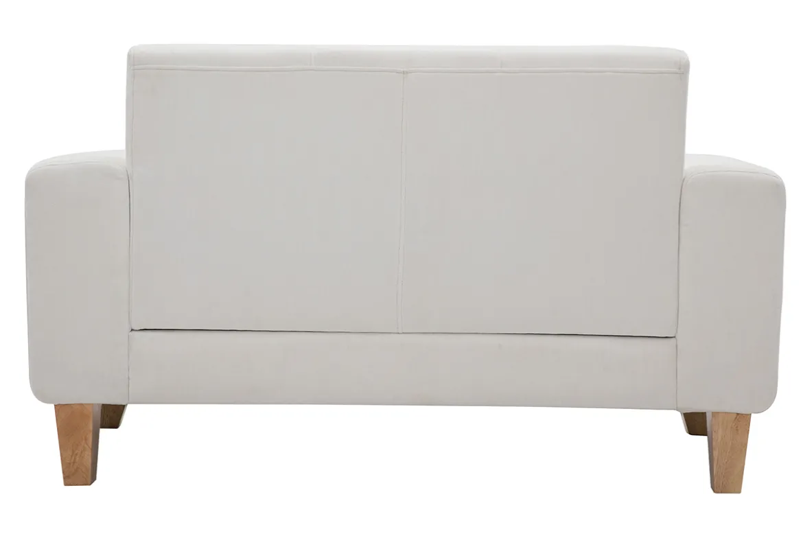 Canapé scandinave 2 places en tissu effet velours blanc cassé et bois clair FJORD