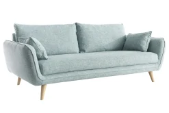 Canapé scandinave 3 places en tissu bleu glacier et bois clair CREEP