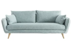 Canapé scandinave 3 places en tissu bleu glacier et bois clair CREEP