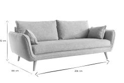 Canapé scandinave 3 places en tissu bleu glacier et bois clair CREEP