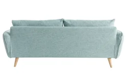 Canapé scandinave 3 places en tissu bleu glacier et bois clair CREEP