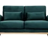 Canapé scandinave 2 places en tissu velours bleu pétrole et bois clair EKTOR
