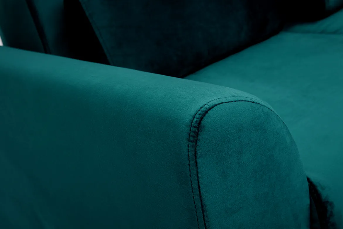 Canapé scandinave 2 places en tissu velours bleu pétrole et bois clair EKTOR