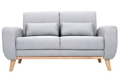 Canapé scandinave 2 places en tissu gris clair et bois clair EKTOR