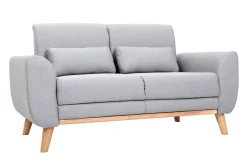 Canapé scandinave 2 places en tissu gris clair et bois clair EKTOR