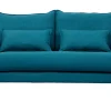 Canapé scandinave 2 places en tissu bleu canard et bois clair KATE