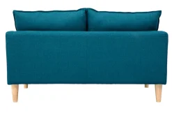 Canapé scandinave 2 places en tissu bleu canard et bois clair KATE