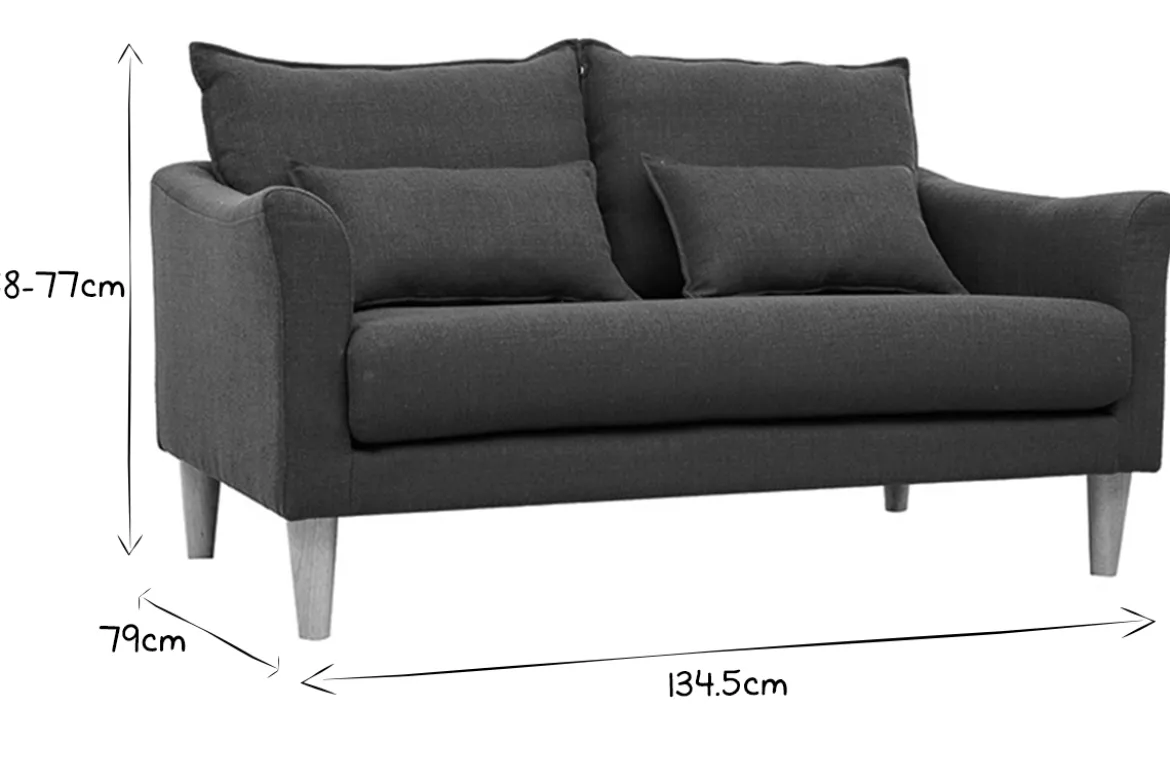 Canapé scandinave 2 places en tissu bleu canard et bois clair KATE