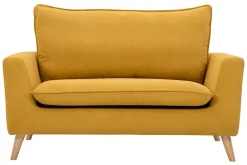 Canapé scandinave 2 places en tissu effet velours jaune moutarde et bois clair JONAS