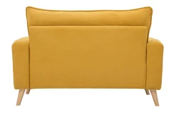 Canapé scandinave 2 places en tissu effet velours jaune moutarde et bois clair JONAS