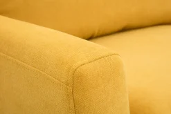 Canapé scandinave 2 places en tissu effet velours jaune moutarde et bois clair JONAS