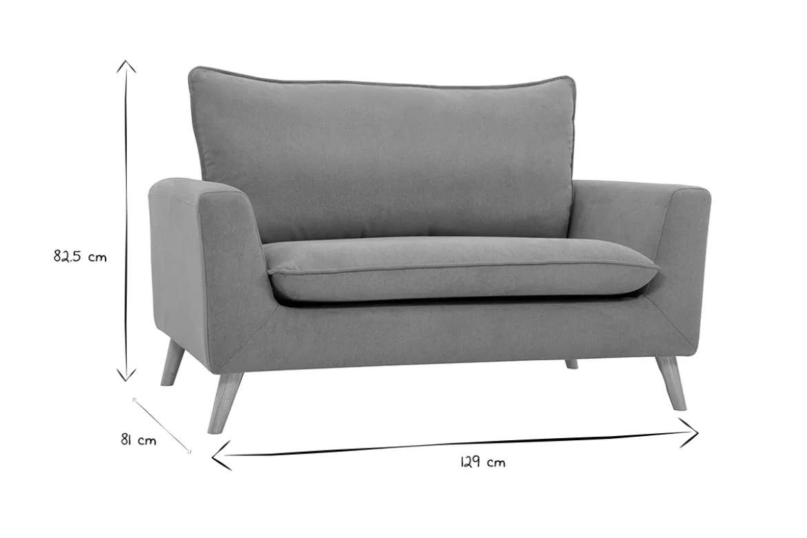 Canapé scandinave 2 places en tissu effet velours jaune moutarde et bois clair JONAS