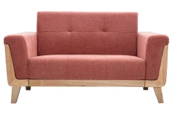 Canapé scandinave 2 places en tissu terracotta et bois clair FJORD