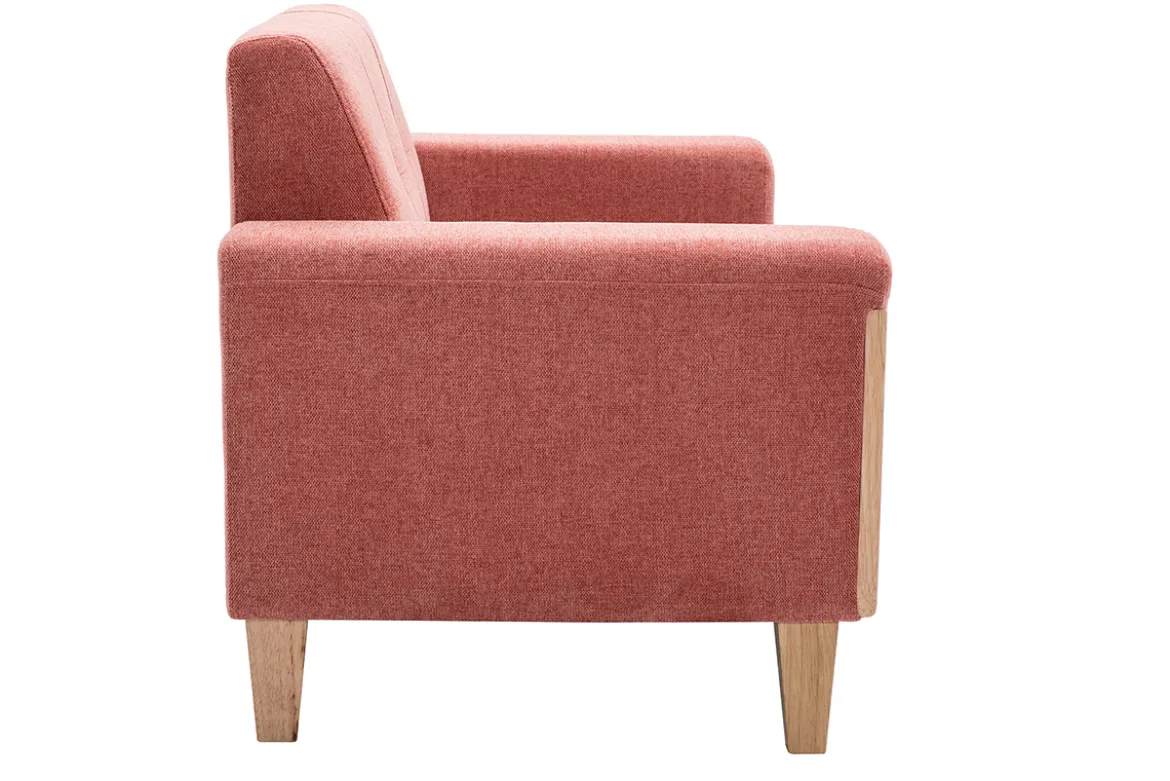 Canapé scandinave 2 places en tissu terracotta et bois clair FJORD