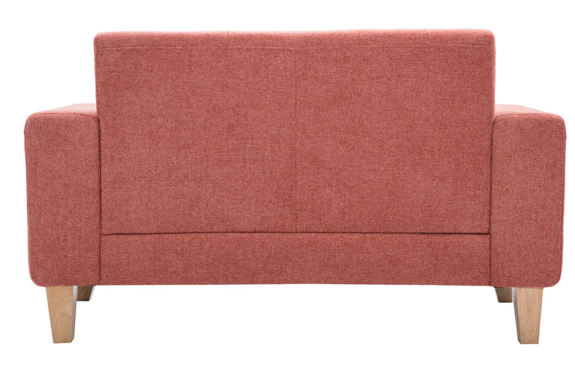 Canapé scandinave 2 places en tissu terracotta et bois clair FJORD