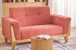 Canapé scandinave 2 places en tissu terracotta et bois clair FJORD