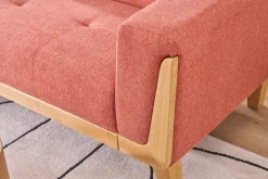 Canapé scandinave 2 places en tissu terracotta et bois clair FJORD